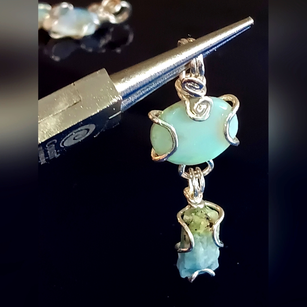 Australian Opal And Raw Aquamarine Pendant Sterling Silver - Picture 3 of 15